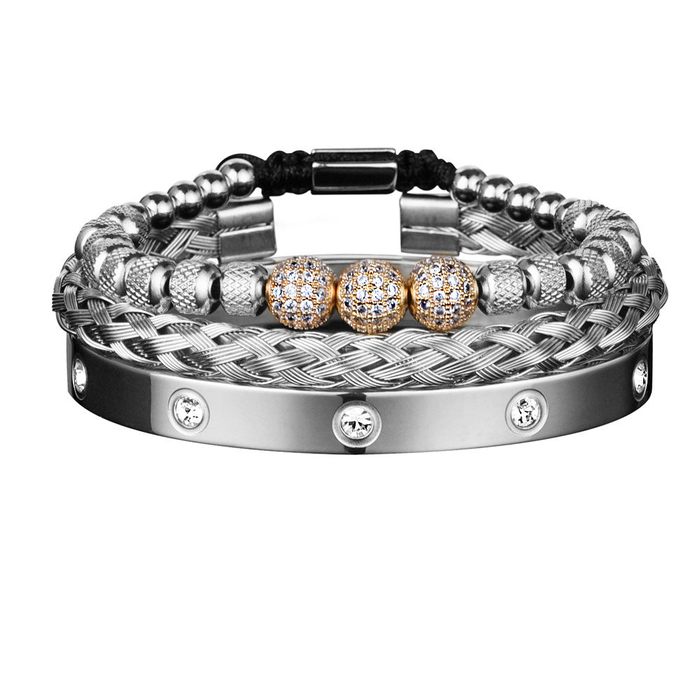 Sparkling Trio: Rhinestone & Diamond Mesh Bracelet Set