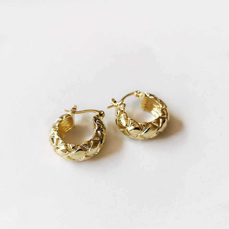 Golden round diamond earrings