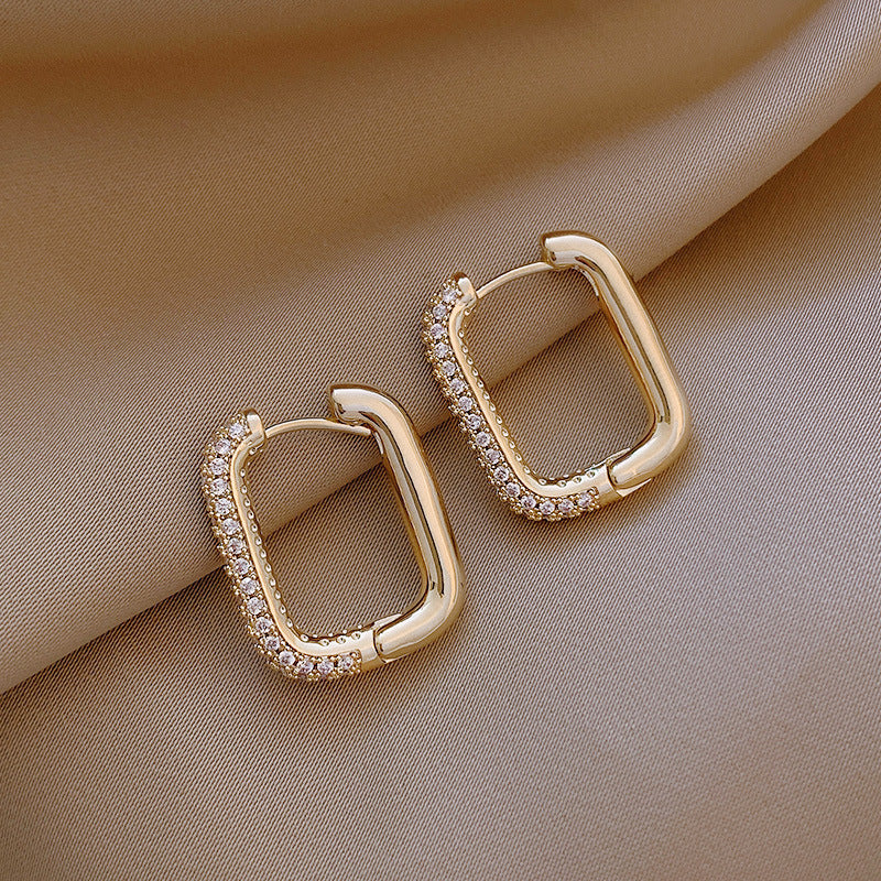 Geometric Square Zircon Earrings – French Elegance