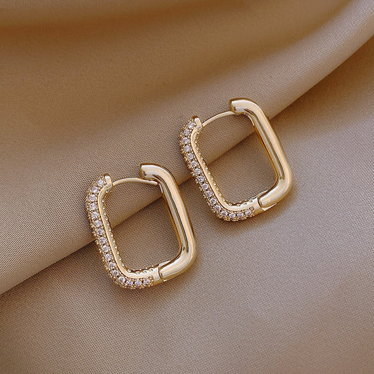 Geometric Square Zircon Earrings – French Elegance