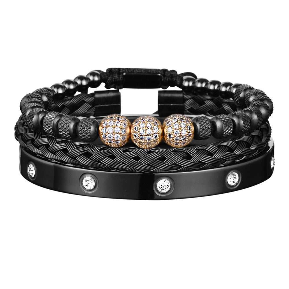 Sparkling Trio: Rhinestone & Diamond Mesh Bracelet Set