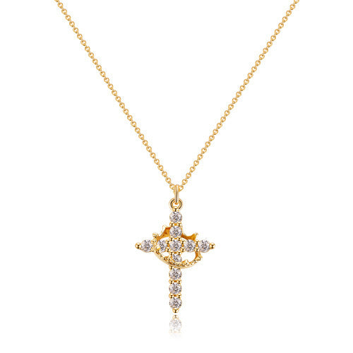 Crown of Faith: Rotatable Cross Necklace with Full Diamond Detail