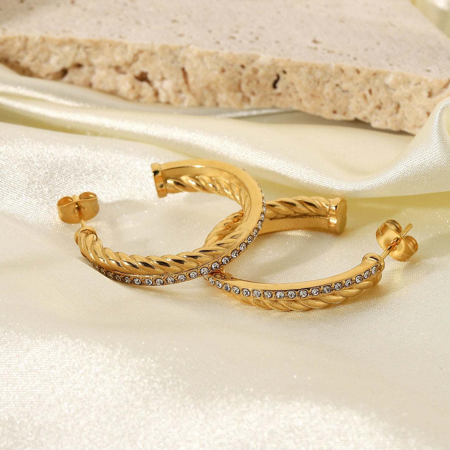 Twisted Cross 18K Gold-Plated Hoop Earrings