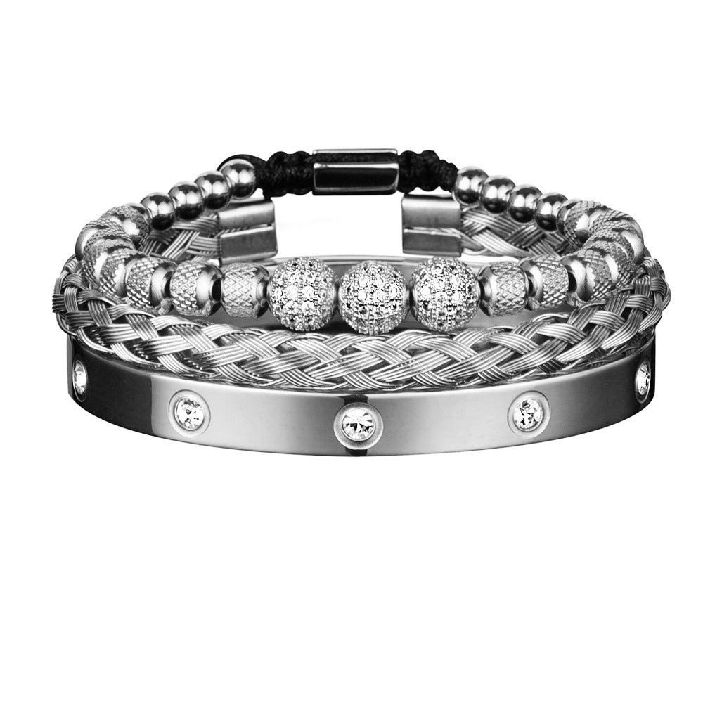 Sparkling Trio: Rhinestone & Diamond Mesh Bracelet Set