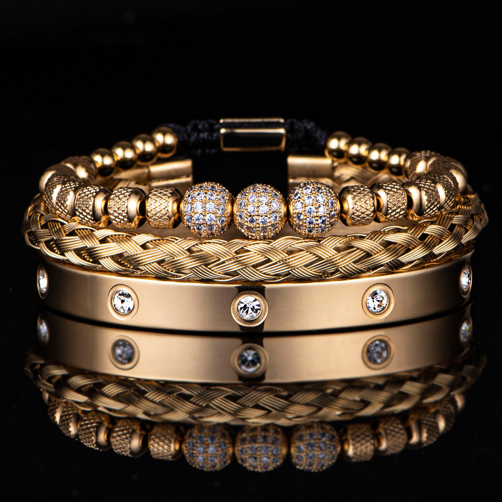 Sparkling Trio: Rhinestone & Diamond Mesh Bracelet Set