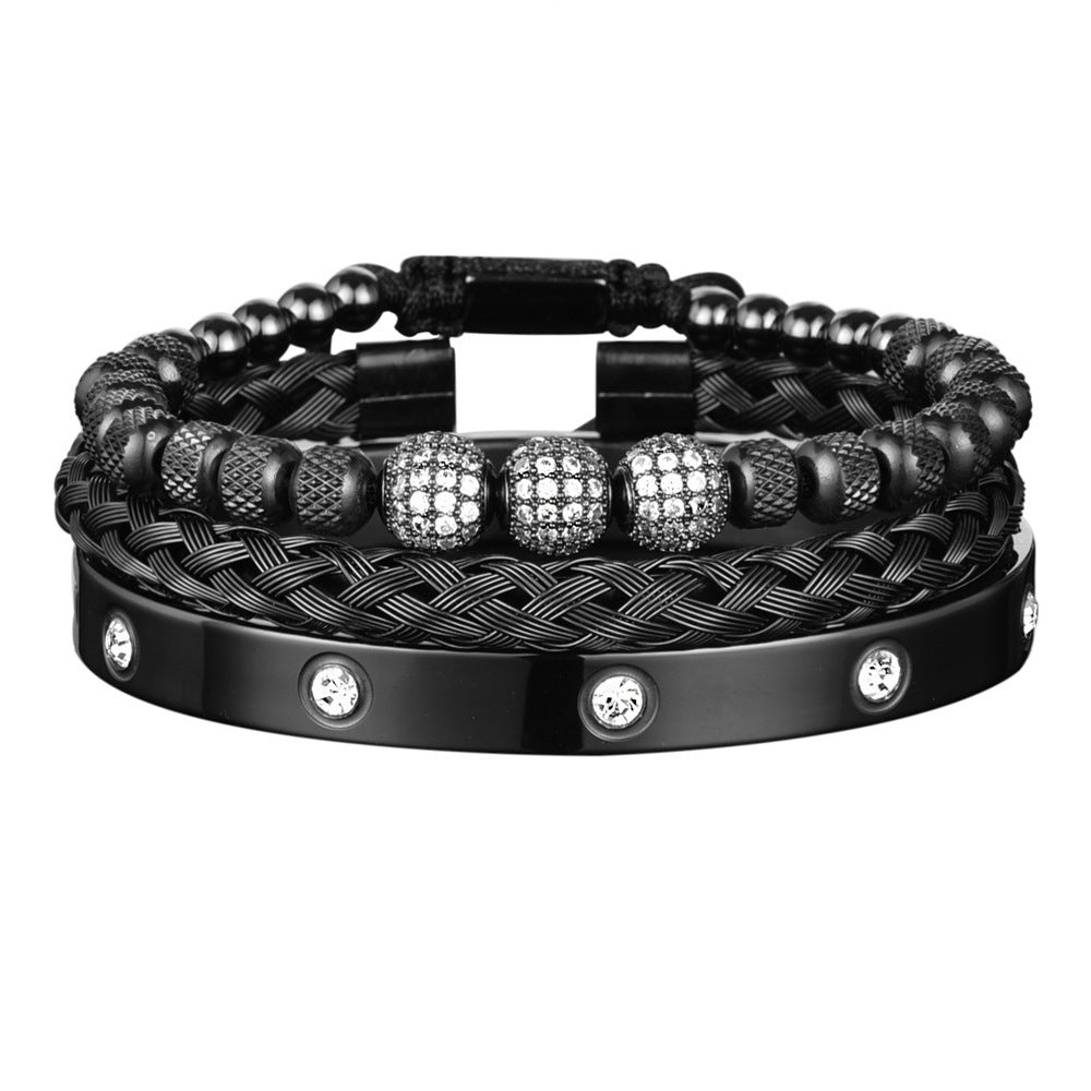 Sparkling Trio: Rhinestone & Diamond Mesh Bracelet Set