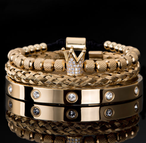 Sparkling Trio: Rhinestone & Diamond Mesh Bracelet Set